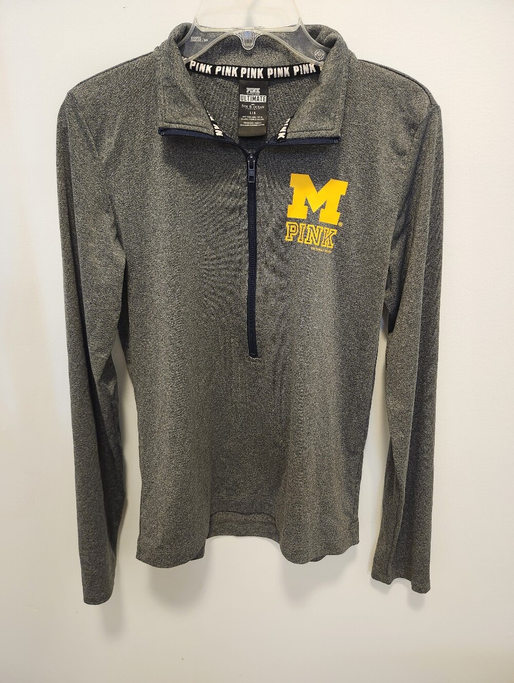 PINK Victoria's Secret Gray Quarter-Zip Pullover with Michigan Womens Size L